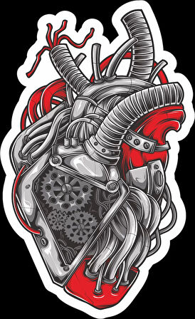 Mekanik Kalp Sticker 10x10 cmRenkli Sticker