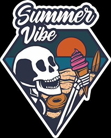 Summer Vibe İskelet Sticker 10x10 cmRenkli Sticker