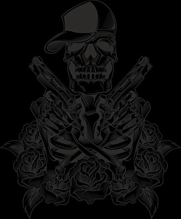 Güllü İskelet ve Silahlar Sticker 10x10 cmRenkli Sticker