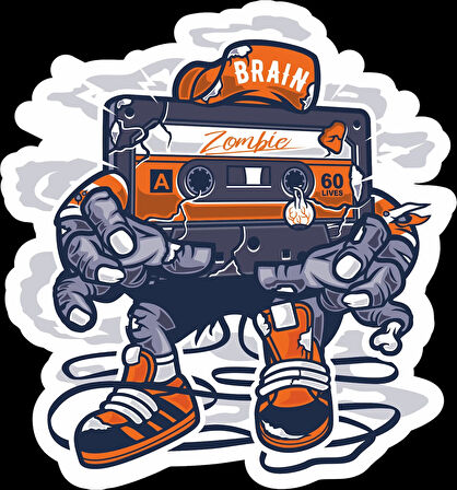 Brain Zombie Kaset Sticker 10x10 cmRenkli Sticker