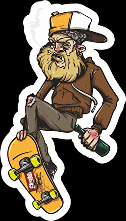 Kaykaycı Yaşlı Adam Sticker 10x10 cmRenkli Sticker