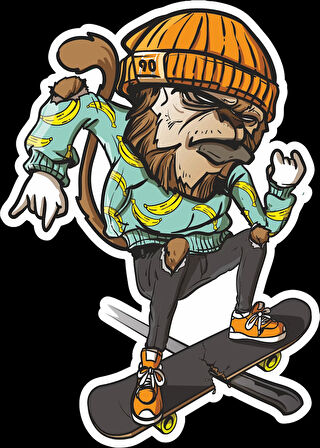 Kaykaycı Maymun Sticker 10x10 cmRenkli Sticker
