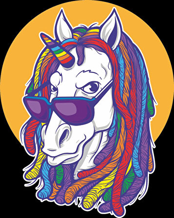 Renkli Unicorn Sticker 10x10 cmRenkli Sticker