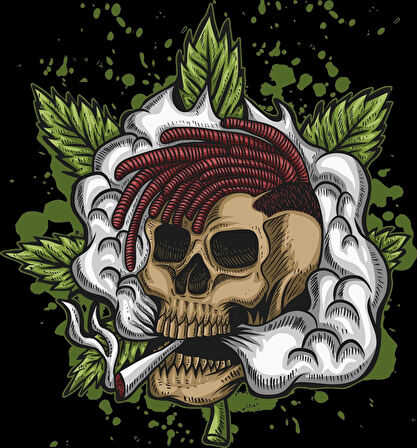 Sigara içen Kurukafa Sticker 10x10 cmRenkli Sticker