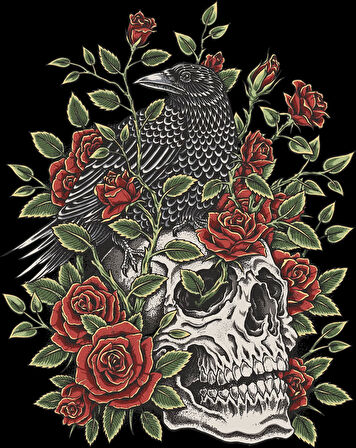 Karga Kurukafa ve GÜller Stickre 10x10 cmRenkli Sticker