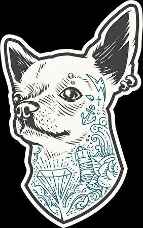 Dövmeli Köpek Sticker 10x10 cmRenkli Sticker