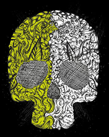 Desenli Kurukafa Sticker 10x10 cmRenkli Sticker