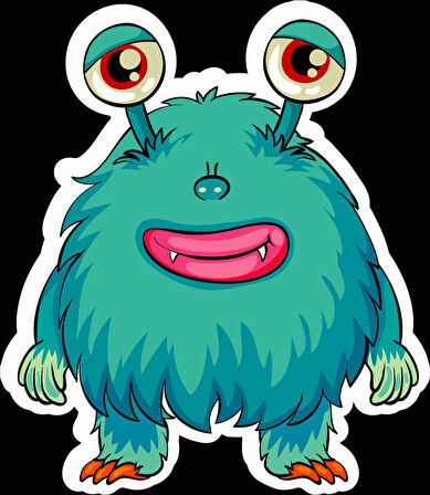 Sevimli Canavar Sticker 10x10 cmRenkli Sticker