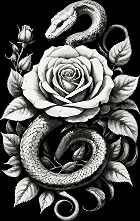 Yılan ve Gül Sticker 10x10 cmRenkli Sticker