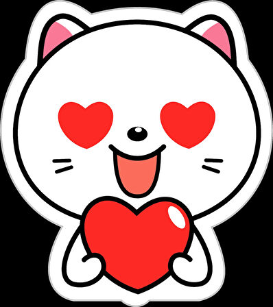 Kalpli Kedi Sticker 10x10 cmRenkli Sticker