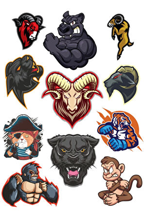 Agresif Hayvanlar Sticker Set-1 11 Parça Telefon, Tablet, Defter, Laptop Sticker