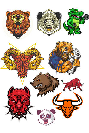 Agresif Hayvanlar Sticker Set-7 10 Parça Telefon, Tablet, Defter, Laptop Sticker