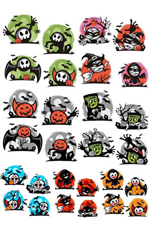 happy halloween Sticker Set-2 28 Parça Telefon, Tablet, Defter, Laptop Sticker