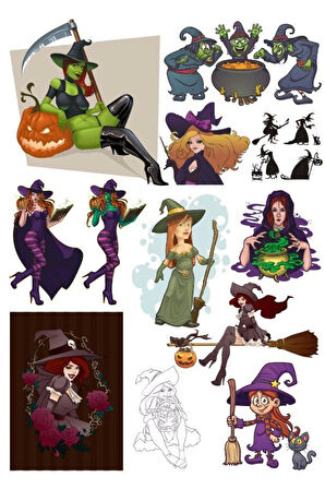Cadı Sticker Set-2 17 Parça Telefon, Tablet, Defter, Laptop Sticker