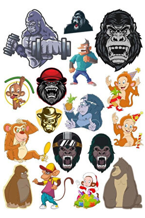 Goril Sticker Set-1 17 Parça Telefon, Tablet, Defter, Laptop Sticker
