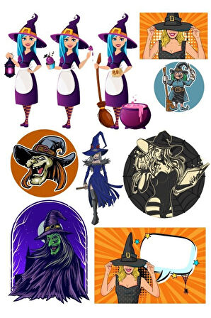 Cadı Sticker Set-3 10 Parça Telefon, Tablet, Defter, Laptop Sticker