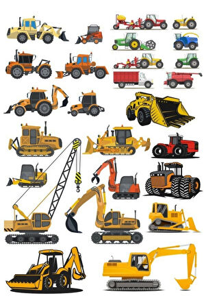 İş Makineleri Sticker Set-1 19 Parça Telefon, Tablet, Defter, Laptop Sticker