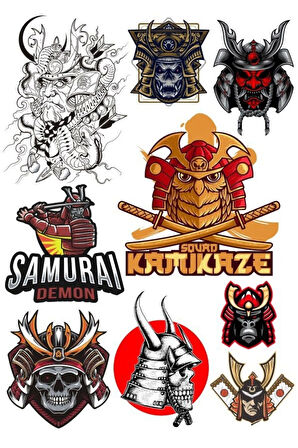 Samurai Sticker Set-2 9 Parça Telefon, Tablet, Defter, Laptop Sticker