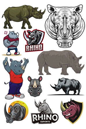 Gergedan Sticker Set-1 12 Parça Telefon, Tablet, Defter, Laptop Sticker