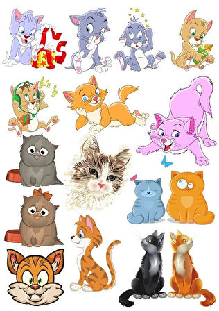 Sevimli Kediler Stikcer Set-1 14 Parça Telefon, Tablet, Defter, Laptop Sticker