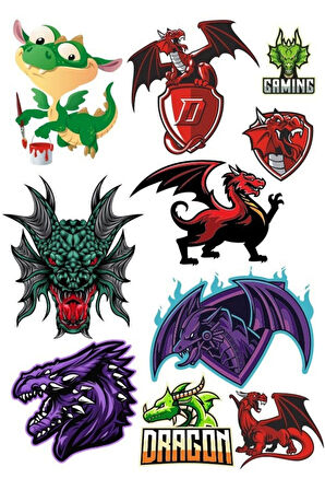 Ejderha Dragon Sticker Set-2 10 Parça Telefon, Tablet, Defter, Laptop Sticker