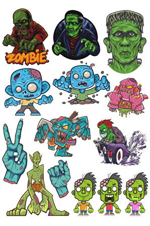 Zombie Canavarlar Sticker Set-1 14 Parça Telefon, Tablet, Defter, Laptop Sticker