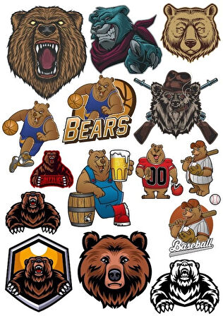 Ayı Sticker Set-6 12 Parça Telefon, Tablet, Defter, Laptop Sticker