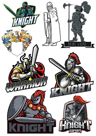 Knight Şövalye Sticker Set-1 8 Parça Telefon, Tablet, Defter, Laptop Sticker