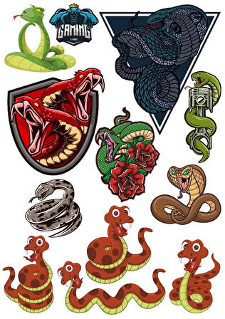 Yılan Sticker Set-2 12 Parça Telefon, Tablet, Defter, Laptop Sticker
