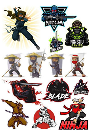 Savaşçı Ninja Sticker Set-1 14 Parça Telefon, Tablet, Defter, Laptop Sticker