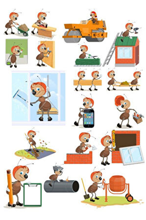 Çalışan Karınca Sticker Set 13 Parça Telefon, Tablet, Defter, Laptop Sticker