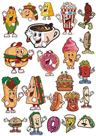 Yiyecekler Sticker Set-1 15 Parça Telefon, Tablet, Defter, Laptop Sticker