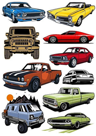 Arabalar Sticker Set-5 9 Parça Telefon, Tablet, Defter, Laptop Sticker