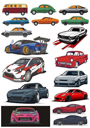 Arabalar Sticker Set 13 Parça Telefon, Tablet, Defter, Laptop Sticker