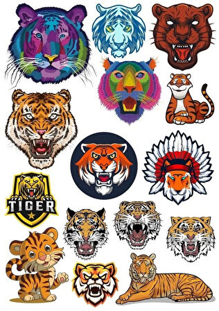 Kaplan Tiger Sticker Set-5 13 Parça Telefon, Tablet, Defter, Laptop Sticker
