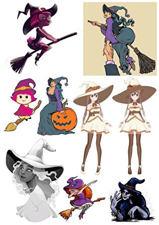 Cadı Sticker Set-5 13 Parça Telefon, Tablet, Defter, Laptop Sticker