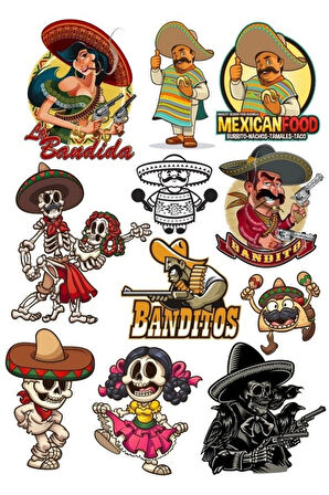 Meksika Temalı Sticker Set 11 Parça Telefon, Tablet, Defter, Laptop Sticker
