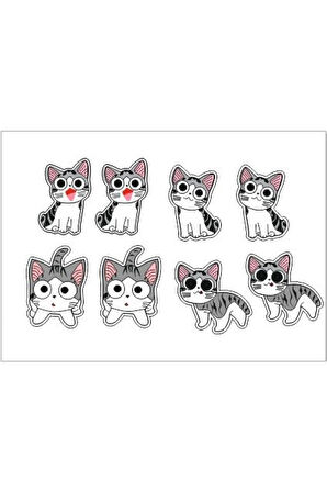 Sevimli Kedicik Sticker Set 8 Parça Telefon, Tablet, Defter, Laptop Sticker