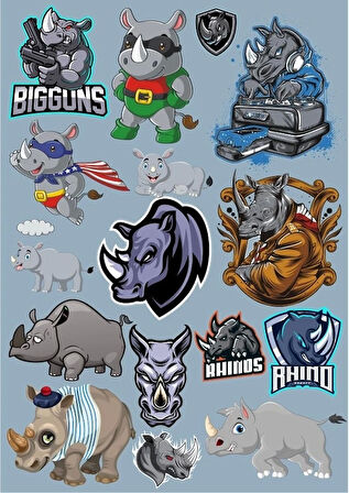 Gergedan Sticker Set-2 17 Parça Telefon, Tablet, Defter, Laptop Sticker