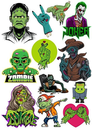 Zombi Sticker Set-5 13 Parça Telefon, Tablet, Defter, Laptop Sticker