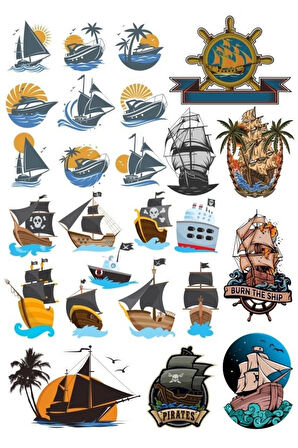 Gemi Sticker Set 24 Parça Telefon, Tablet, Defter, Laptop Sticker