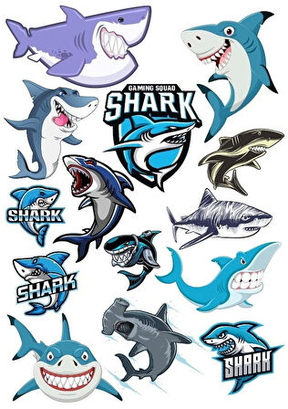 Köpek Balığı Sticker Set 20 Parça Telefon, Tablet, Defter, Laptop Sticker