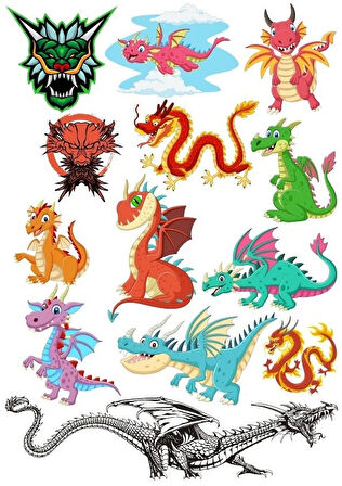 Ejderha Dragons Sticker Set 13 Parça Telefon, Tablet, Defter, Laptop Sticker