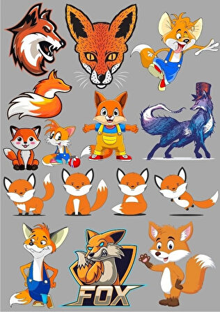 Tilki Sticker Set-3 15 Parça Telefon, Tablet, Defter, Laptop Sticker