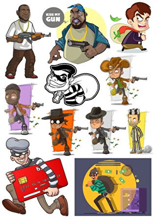 Hırsız Sticker Set-1 15 Parça Telefon, Tablet, Defter, Laptop Sticker