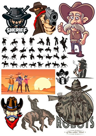 Kowboy Vahşi Batı Sticker Set 25 Parça Telefon, Tablet, Defter, Laptop Sticker