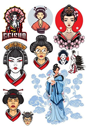 Geisha Sticker Set-1 13 Parça Telefon, Tablet, Defter, Laptop Sticker