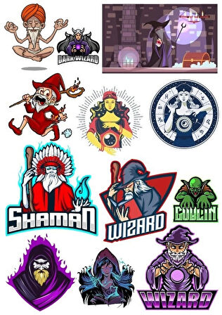 Shaman Büyücü Sticker Set-1 14 Parça Telefon, Tablet, Defter, Laptop Sticker