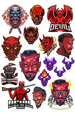 Şeytan Devil Sticker Set-5 16 Parça Telefon, Tablet, Defter, Laptop Sticker