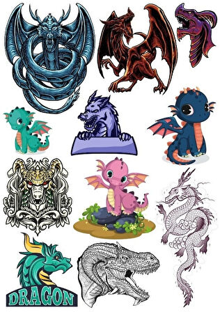 Ejderha Dragon Sticker -6 13 Parça Telefon, Tablet, Defter, Laptop Sticker